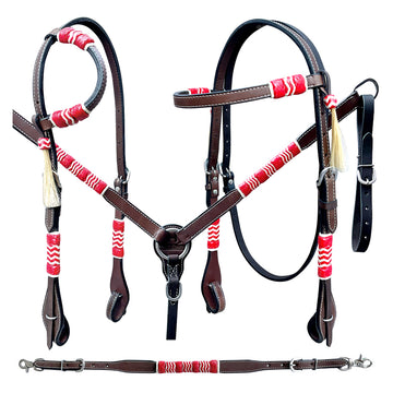 Bar H Equine American Leather Horse Saddle Tack One Ear Headstall | Breast Collar Browband Wither Strap Set BER282